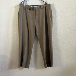 Haggar Men's Flat Front No Cuff, Expandable Waist Dress Pant, Brown, 40X29